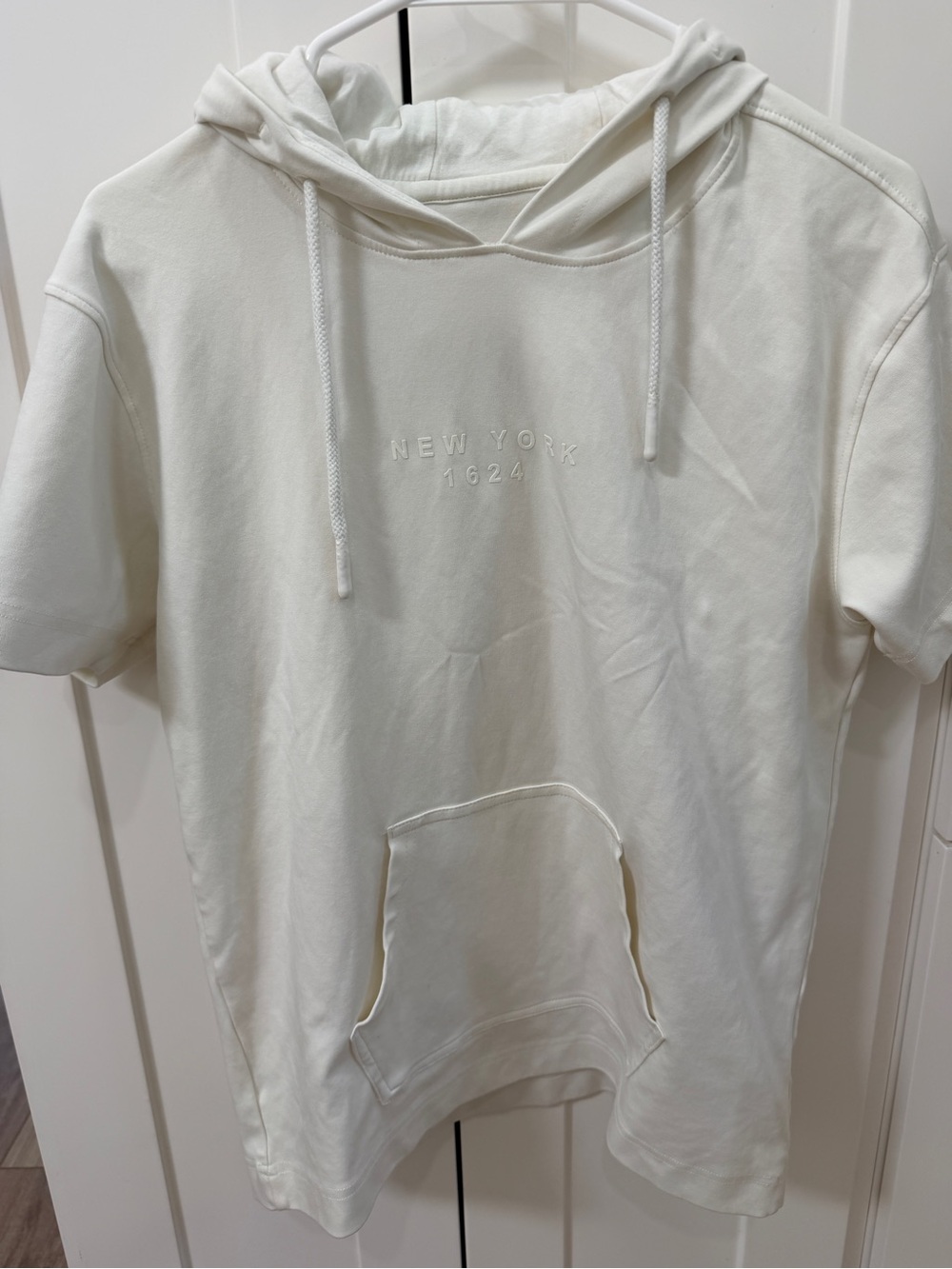 Kids Cream Hooded Short-Sleeve Top - New York 1624